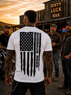 White Vintage Flag T-shirt, back distressed American flag and Redneck Hood lettering