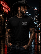 Black Liquid Metal T-shirt, front Redneck Hood I Hunt I Hustle chest logo