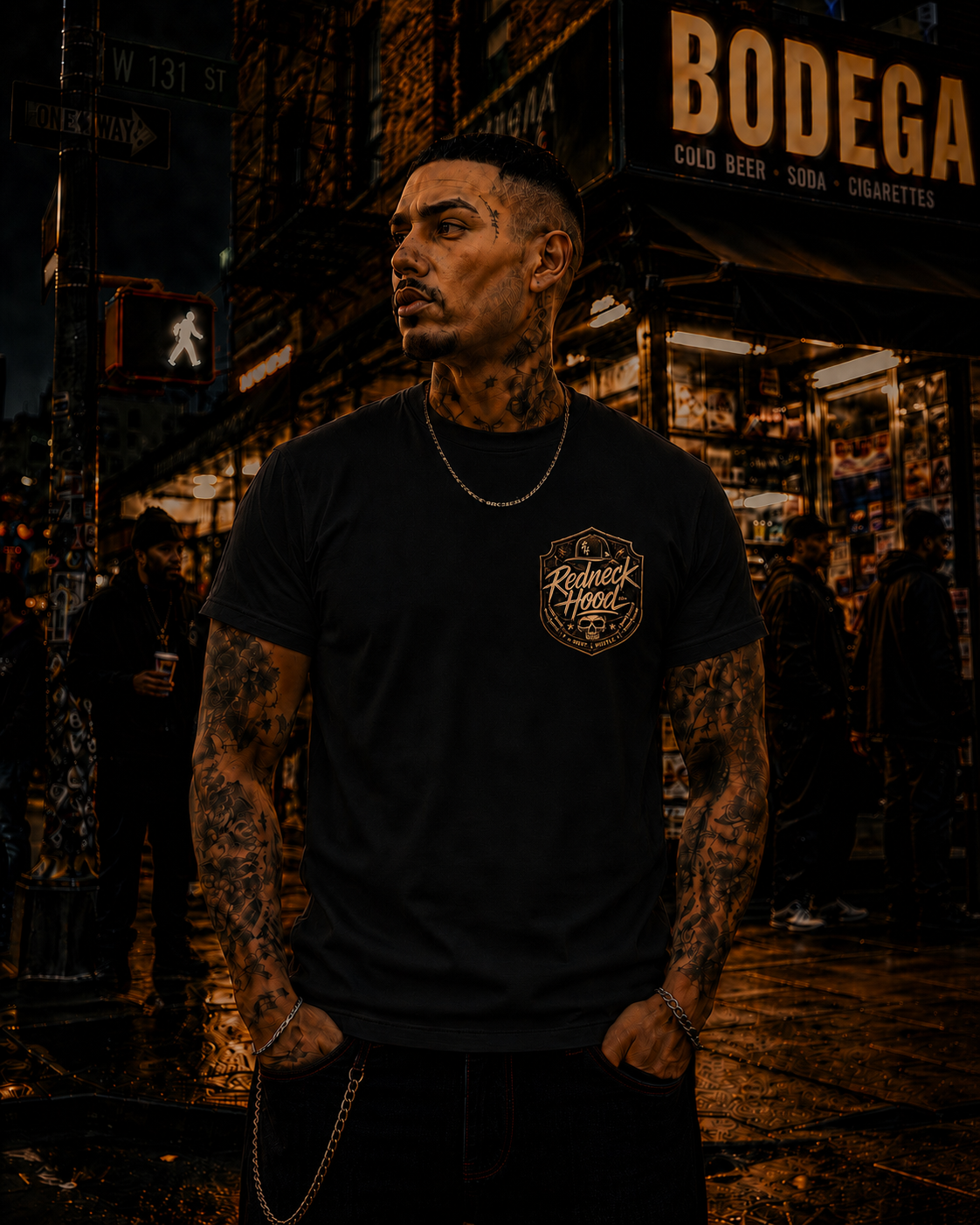 Black HoodRedneck T-shirt, front shield chest crest