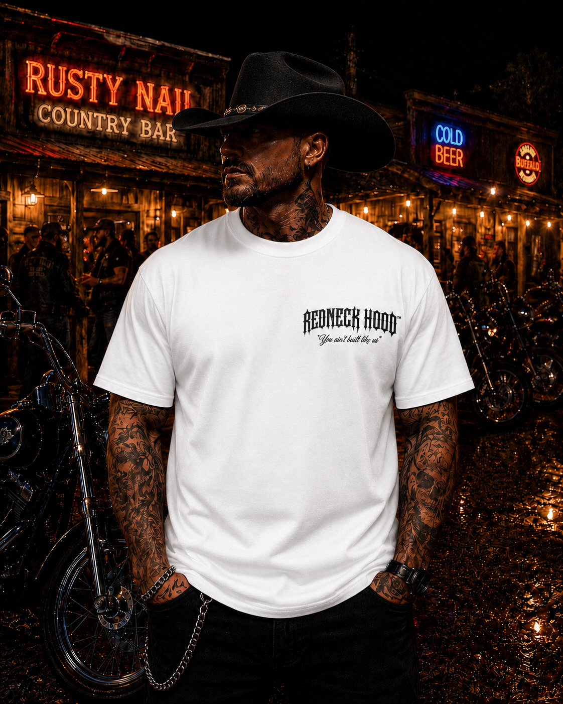 White You Ain’t Built Like Us T-shirt, front blackletter chest design