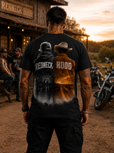 Black The Concept T-shirt, back city-and-country figures graphic