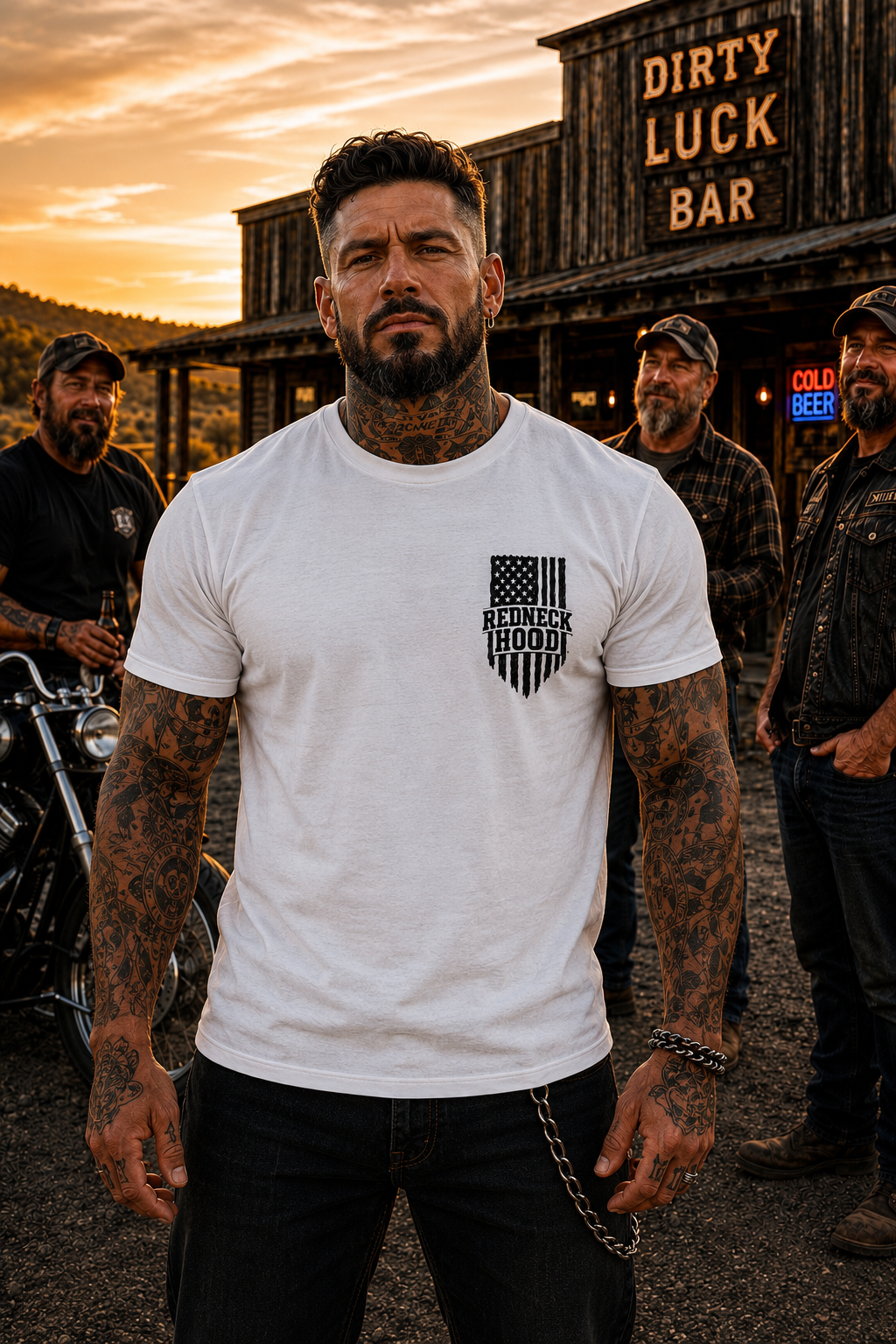 White Vintage Flag T-shirt, front distressed American flag chest logo