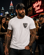 White Badass Skull T-shirt, front chest crest
