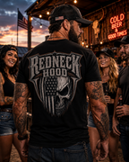 Black Badass Skull T-shirt, back American flag skull graphic