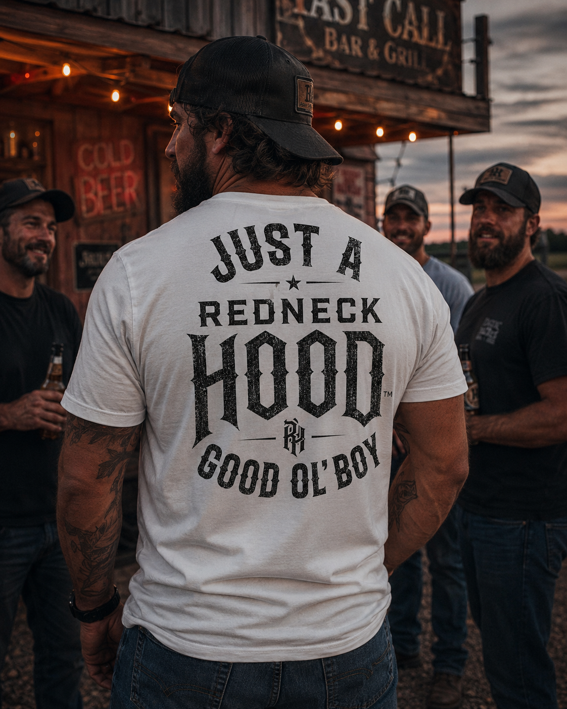 White Good Ol’ Boy T-shirt, back distressed slogan graphic