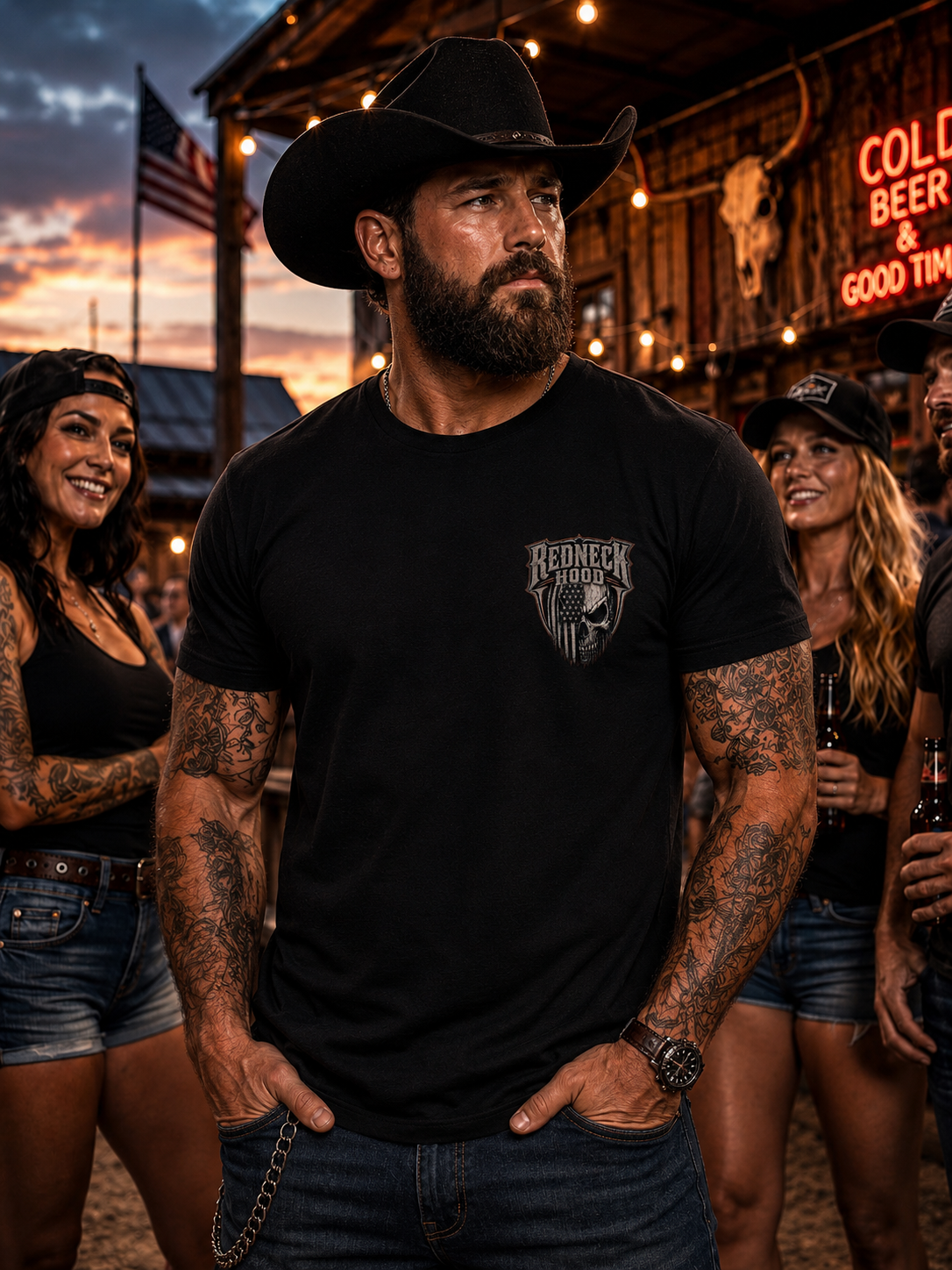Black Badass Skull T-shirt, front chest crest