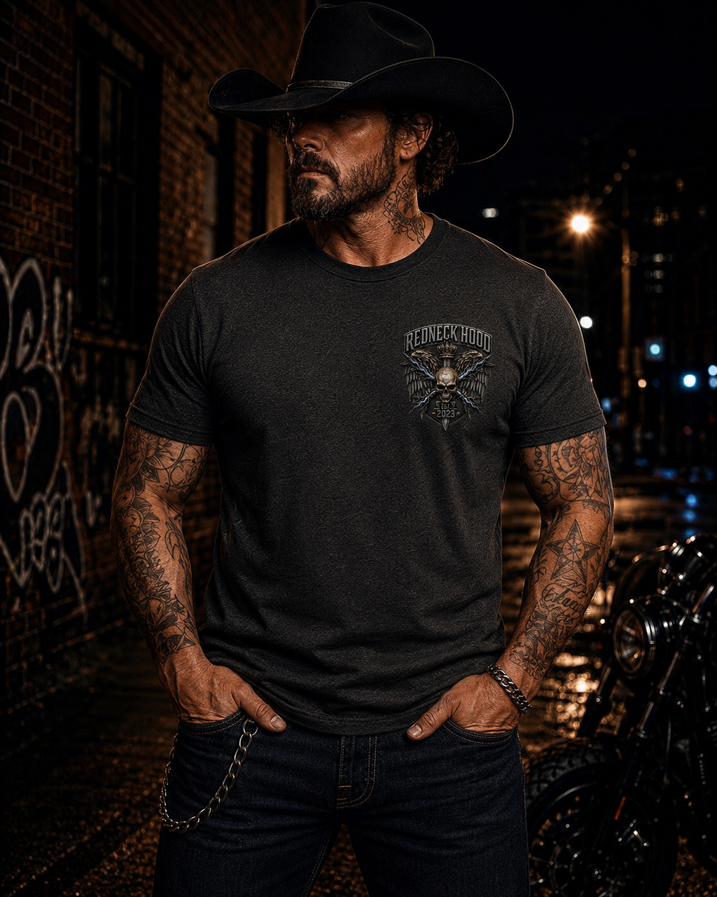 Black Lightning T-shirt, front eagle and skull chest crest