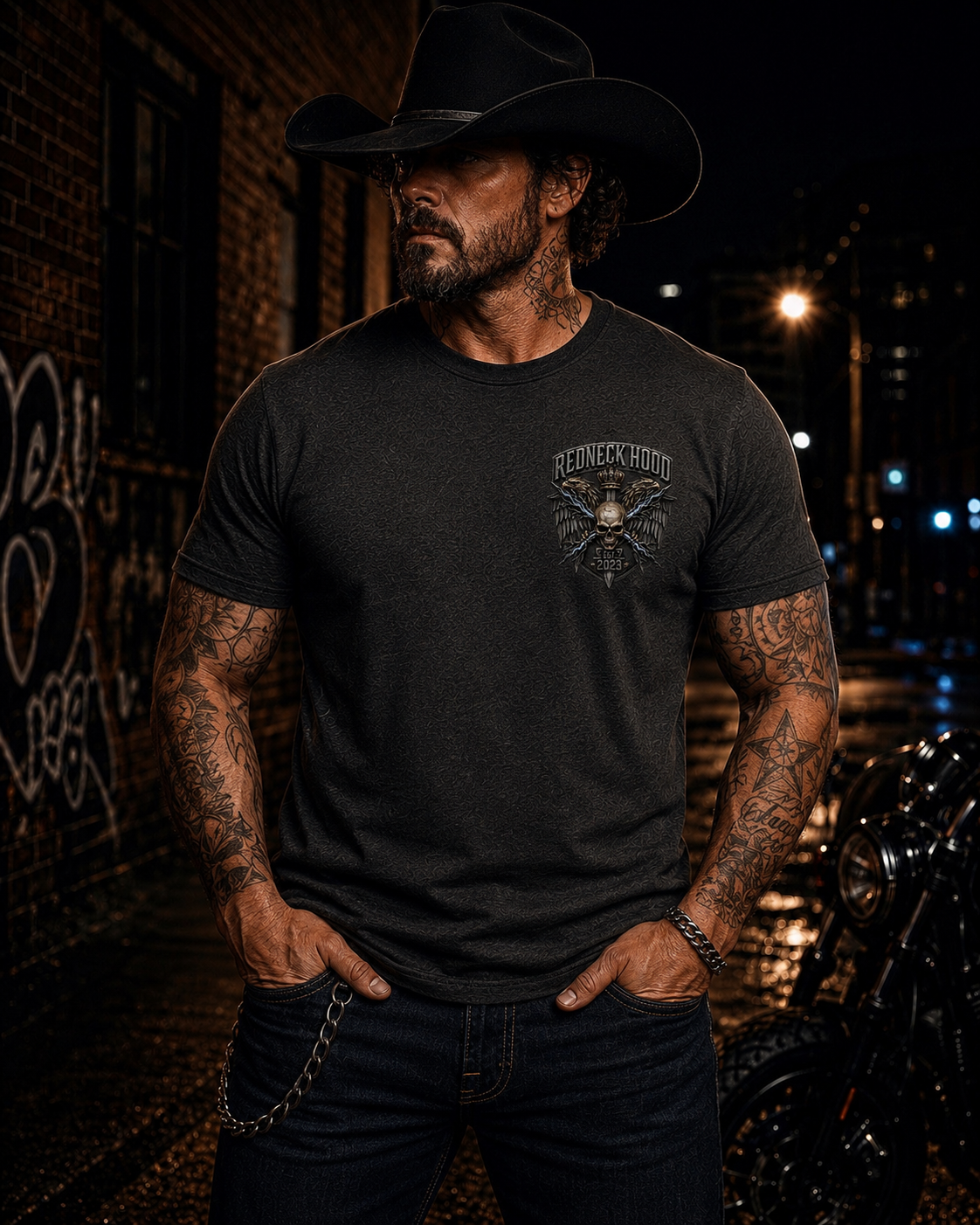 Black Lightning T-shirt, front eagle and skull chest crest