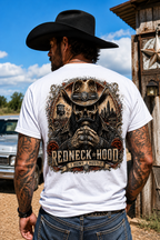 White Southern Badass T-shirt, back bearded cowboy skull graphic
